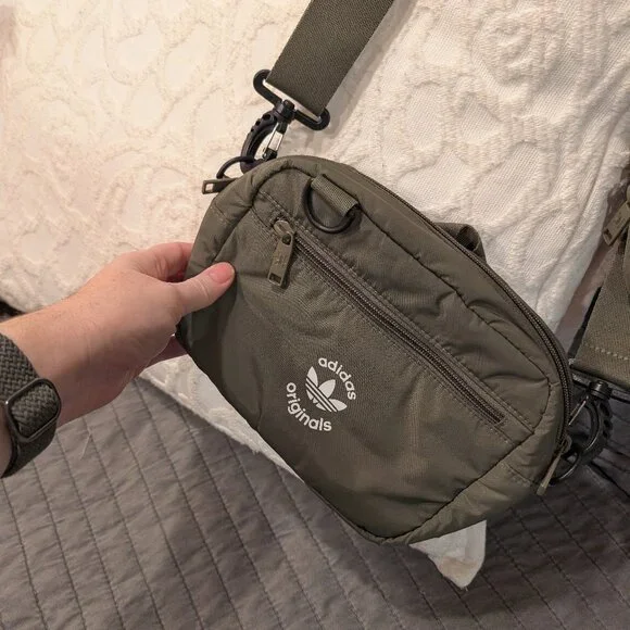 Adidas Puffer And Pouch Crossbody Bag, Olive Strata Green/Black - Picture 9 of 10